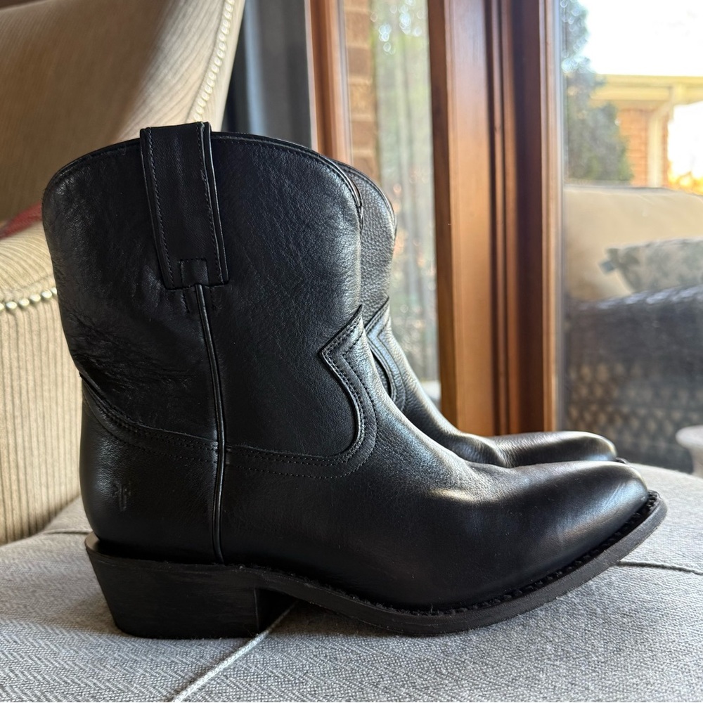 Frye Black Leather Cowboy Boots